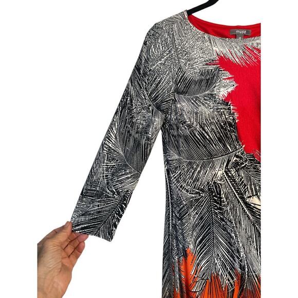 Muse Womens Stretch Jersey Knit Bright Knee Length Ruched Dress Sz 12 Multicolor - Picture 2 of 7